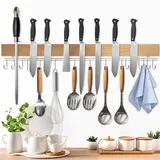 Dmore Magnetleiste Messer mit 15 Haken,59 cm Messerhalter magnetisch aus Holz, Magnet Messerhalter mit extra Starkem Magnet, inklusive Klebeband und Schrauben