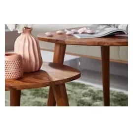 FineBuy 2er Set Beistelltisch Sheesham Holz Massiv Wohnzimmer Tisch Couchtisch