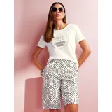 Heine T-Shirt HEINE "T-Shirt", Damen, Gr. 42, beige (ecru, taupe, bedruckt), 95% Baumwolle, 5% Elasthan, bedruckt, gemustert, mehrfarbig, Rundhals, Shirts T-Shirt