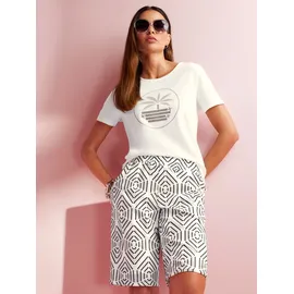 Heine T-Shirt HEINE "T-Shirt", Damen, Gr. 42, beige (ecru, taupe, bedruckt), 95% Baumwolle, 5% Elasthan, bedruckt, gemustert, mehrfarbig, Rundhals, Shirts T-Shirt