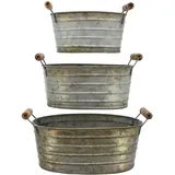 Frank Flechtwaren Metall-Wanne mit Holzgriffen, 3er Set