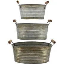 Frank Flechtwaren Metall-Wanne mit Holzgriffen, 3er Set