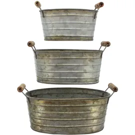 Frank Flechtwaren Metall-Wanne mit Holzgriffen, 3er Set