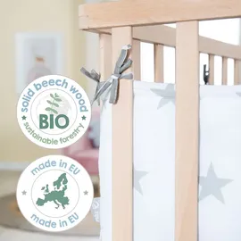 roba Laufgitter 100 x 100 cm Little Stars - Laufstall inkl. Schutzeinlage & Rollen - Baby Krabbelgitter aus Holz natur