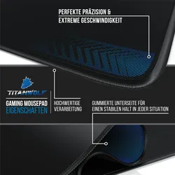 Titanwolf Gaming Mauspad, XXL Speed Gaming Mousepad / Extragroße Fläche von 900 x 400mm, schwarz