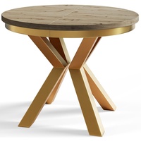 Runder Esszimmertisch LOFT, ausziehbarer Tisch Durchmesser: 100 cm/180 cm, Wohnzimmertisch Farbe: Mattbraun, mit Metallbeinen in Farbe Gold