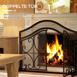 Homcom Kaminschutzgitter, Kamingitter mit magnetischen Türen, Kaminfunkenschutz, Ofenschutzgitter, dekoratives Netz, Stahl, 105 x 80,5 cm, Schwarz