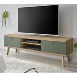 furn.design Juna TV-Lowboard 160 x 50 cm Salbeigrün/Eiche Holz