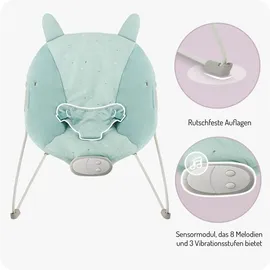 MOMI GLOSSY Babywippe für Babys bis 9 kg, 3-Punkt-Sicherheitsgurt, Metallgestell mit Antirutsch-Füßchen, Gewicht 1,7 kg, Abmessungen 58 x 49 x 53 cm, sensorisches Modul für Kinderförderung