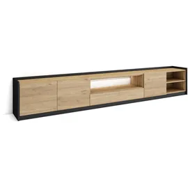 SKRAUT HOME Lowboard 310x50 cm Eiche Schwarz Holzwerkstoff