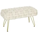 Homcom Samt Sitzhocker, Polsterbank mit Kreuzwebdesign, Fußbank mit gepolstertem Sitz, Metallbeine, Fußstütze, für Wohnzimmer, Schlafzimmer, 76 x 38 x 41,5 cm, Cremeweiß