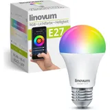 linovum Smart E27 LED Glühbirne kompatibel mit Alexa Echo & Google Home steuerbar via App - RGBW dimmbar 3000-6500K Wifi Bulb 8,5W