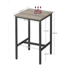 VASAGLE Bartisch Stehtisch 60 x 60 x 92 cm Grau/Schwarz