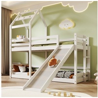 Celya Kinderbett Baumhaus 90 x 200 cm mit Rutsche und Leiter, Hochbett für Kinder, 2 x Lattenrost, Weiß weiß