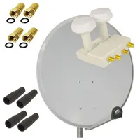 PremiumX Satelliten-Komplettanlage 80cm Satellitenschüssel Aluminium Hellgrau Quad LNB Monoblock