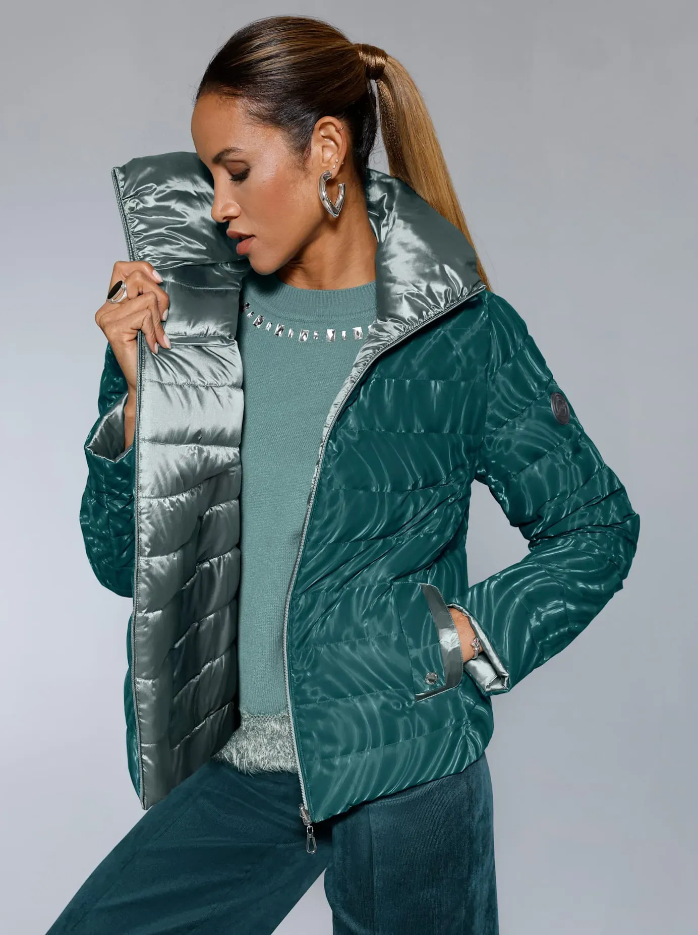 Wendejacke CREATION L, Damen, Gr. 38, petrol, 100% Polyester, Füllung:90% Daunen, 10% Federn, unifarben, Jacken