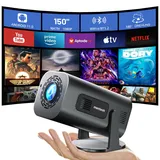 MENTECH Mini Beamer 4K, Mini Projektor mit WiFi und Bluetooth, 1080P Full HD Unterstützt, 180°Verstellbarer Standfuß Tragbarer Projektor, Unterstützung 2.4G/5G WiFi6, Android TV 11.0