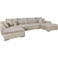 Wohnlandschaft HOME AFFAIRE "Win U-Form" Sofas Gr. B/H/T: 366cm x 85cm x 176cm, Cord-Samtvelours, Recamiere beidseitig montierbar, Ohne Bettfunktion und Bettkasten, beige wahlweise mit Bettfunktion und Bettkasten