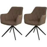 Mendler 2er-Set Esszimmerstuhl HWC-L80, Küchenstuhl Polsterstuhl Stuhl mit Armlehne, drehbar, Metall Stoff/Textil ~ braun