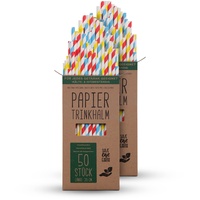 Trinkhalme Papier (100 Stück) 100% biologisch abbaubar - Bunte Nachhaltige Papierstrohhalme 100% Kraftpapier - robust, stabil und Umweltfreundlich