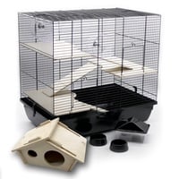 ZooPaul Premium Nagerkäfig Kleintiere schwarz inkl. Zubehör aus Holz 60x36x54 cm Maus Hamsterkäfig