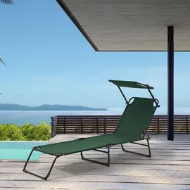 casa.pro Sonnenliege Lomeda mit Sonnendach 187x53x27cm Dunkelgrün [casa.pro]