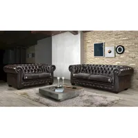 vente-unique Chesterfield Garnitur 3+2 - Büffelleder - Braun - BRENTON