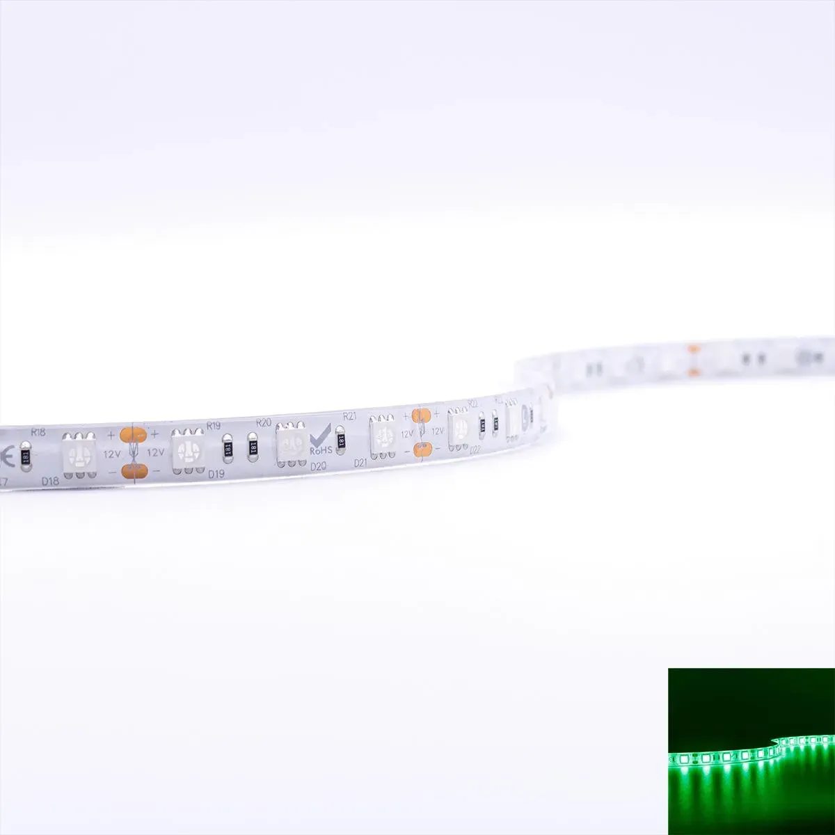 Strip 12V 5M 14,4W/m 60LED/m 10mm - Lichtfarbe: Grün - Schutzart: IP65