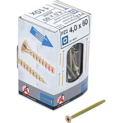 BGS DIY 88047 Satz Mehrzweckschrauben Kreuzschlitz PZ2 4,0x60mm 110 Stück