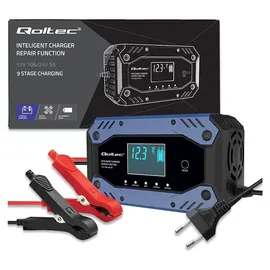 Qoltec Smart-Ladegerät für STD AGM GEL LiFePO4-Batterien Gleichrichter mit Reparaturfunktion 12-24 V