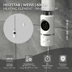 LuxeBath Elektro Heizstab Heizpatrone Heizelement Heizlanze mit Temperaturregelung 600 W