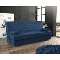 Dmora - 3-Sitzer Schlafsofa Ramon, Sofa mit Stauraum und 2 Kissen inklusive, Wohnzimmersofa aus Stoff mit Klick-Klack-Öffnung, 181 x 81 x 88 cm, Blau