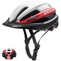 Exclusky Fahrradhelm Herren und Damen, Fahrradhelm mit Visier Fahrradhelm mit Licht Fahrradhelm Helm Geeignet für Mountainbike-Fahren (56-61CM) (Rot Streifen)