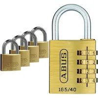 ABUS Vorhängeschloss Messing 65/40-4er Set, gleichschließend & Zahlenschloss 165/40 - Vorhängeschloss aus Messing