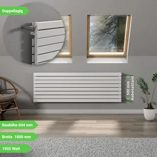 WITEN&NOCK - tödi Designheizkörper Flach Paneelheizkörper Seitenanschluss Nabenabstand 500 mm inkl. Montageset weiß