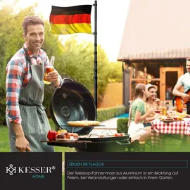 Kesser KESSER® Teleskop Fahnenmast Aluminium 6,30m Bodenhülse 60cm inkl Deutschlandfahne Höhenverstellbar Flaggenmast Mast Deutschland Flagge Alu
