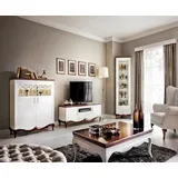 JV Möbel Wohnzimmer Set TV-Lowboard 47 cm X 123 cm Weiß Glas/Holz/Massivholz