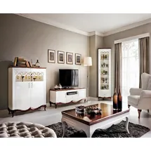 JV Möbel Wohnzimmer Set TV-Lowboard 47 cm X 123 cm Weiß Glas/Holz/Massivholz