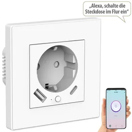 Luminea Home Control 2in1-WLAN-Unterputzsteckdose mit USB-C- und USB-A-Netzteil, 2 A, App