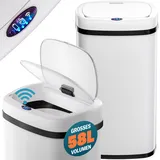 monzana MONZANA® Sensor Mülleimer Küche 58 L Automatik mit Bewegungssensor Soft-Close-Deckel Wasserdicht USB-Kabel Smarter Abfalleimer Müllbehälter Creme - Weiß