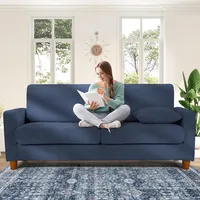 Kidirect Cord Sofa 3 Sitzer, 178CM Bequemes Couch 53CM Extra Tiefe Sitze, Sofa Wohnzimmer Werkzeugfreie Montage, Big Sofa Couch mit 2 Kissen, Modernes Couch fürs Büro, Schlafzimmer Sofas Blau