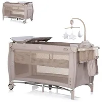 Chipolino Reisebett Bella 2 Ebenen seitlicher Eingang Musikmobile Wickelauflage beige grau