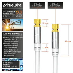 Primewire SAT-Kabel, Koax, F-Stecker, Premium HDTV SAT Koaxialkabel, 4fach Schirmung, 135dB, 75 Ohm - 1m