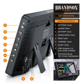 Brandson Funkwetterstation mit 5 in 1 Außensensor - LED Farbdisplay - DCF - Thermometer Hygrometer Barometer - Windgeschwindigkeit - Regenmenge