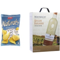 Maybach Weißer Burgunder trocken Bag-in-Box (1 x 3 l) und Lorenz Snack World Naturals Meersalz und Pfeffer (12 x 95 g) Paket