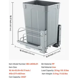 Vevor ausziehbarer Mülleimer 35 Qt Schwarz