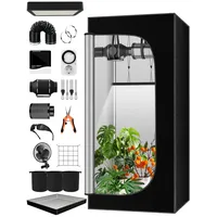 QEANY Komplettes Growzelt Set, 60x60x140cm Growbox, Growzelt-System mit 100W LED-Wachstumslicht, automatischem 4-Zoll-Lüfter, Kohlefilter und Lüfter, Indoor Grow Tent Set (6060140TZ)