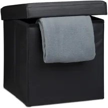 Relaxdays Sitzhocker, mit Stauraum u. Deckel, Fußablage, Sitzwürfel aus Kunstleder, schwarz