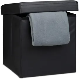 Relaxdays Sitzhocker, mit Stauraum u. Deckel, Fußablage, Sitzwürfel aus Kunstleder, schwarz