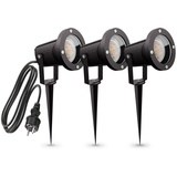 linovum CARI 3er Set Gartenleuchte mit Erdspieß - schwarze Gartenstrahler Aussen wasserfest für GU10 Spot 2m Kabel mit Stecker